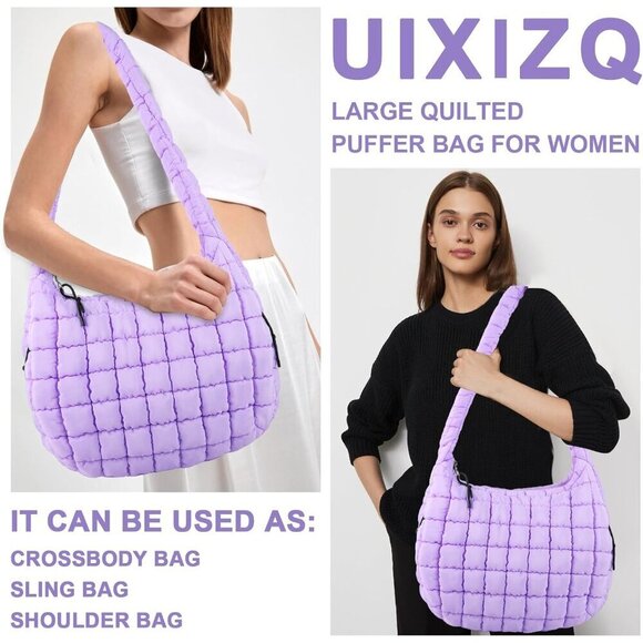 Puffer Tote Bag Nylon Medium Large Capacity Crossbody Shoulder Purse - Picture 6 of 7